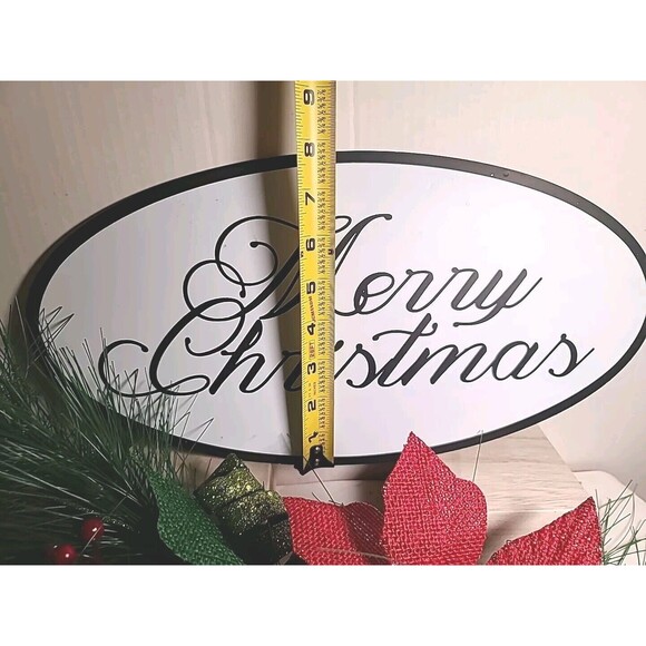 NWT 16" X 8" Merry Christmas Metal Sign Script, Double Hangers Farmhouse - Picture 3 of 6